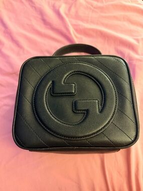 Authentic Gucci Blondie Black Quilted Leather GG Embossed Top Handle Bag